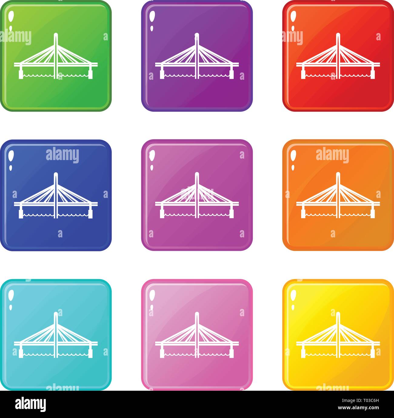 Viadukt von Millau bridge Icons Set 9 Colour Collection Stock Vektor