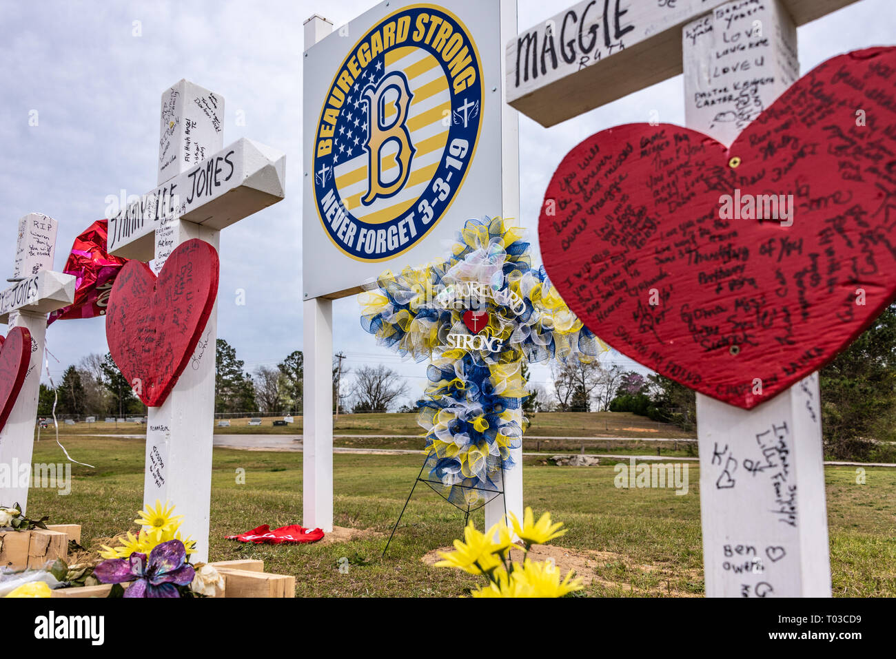Denkmal für die 23 Beauregard, Alabama Opfer der tödlichen Lee County EF-4 Tornado, der durch die Gegend am 3. März, 2019. Stockfoto