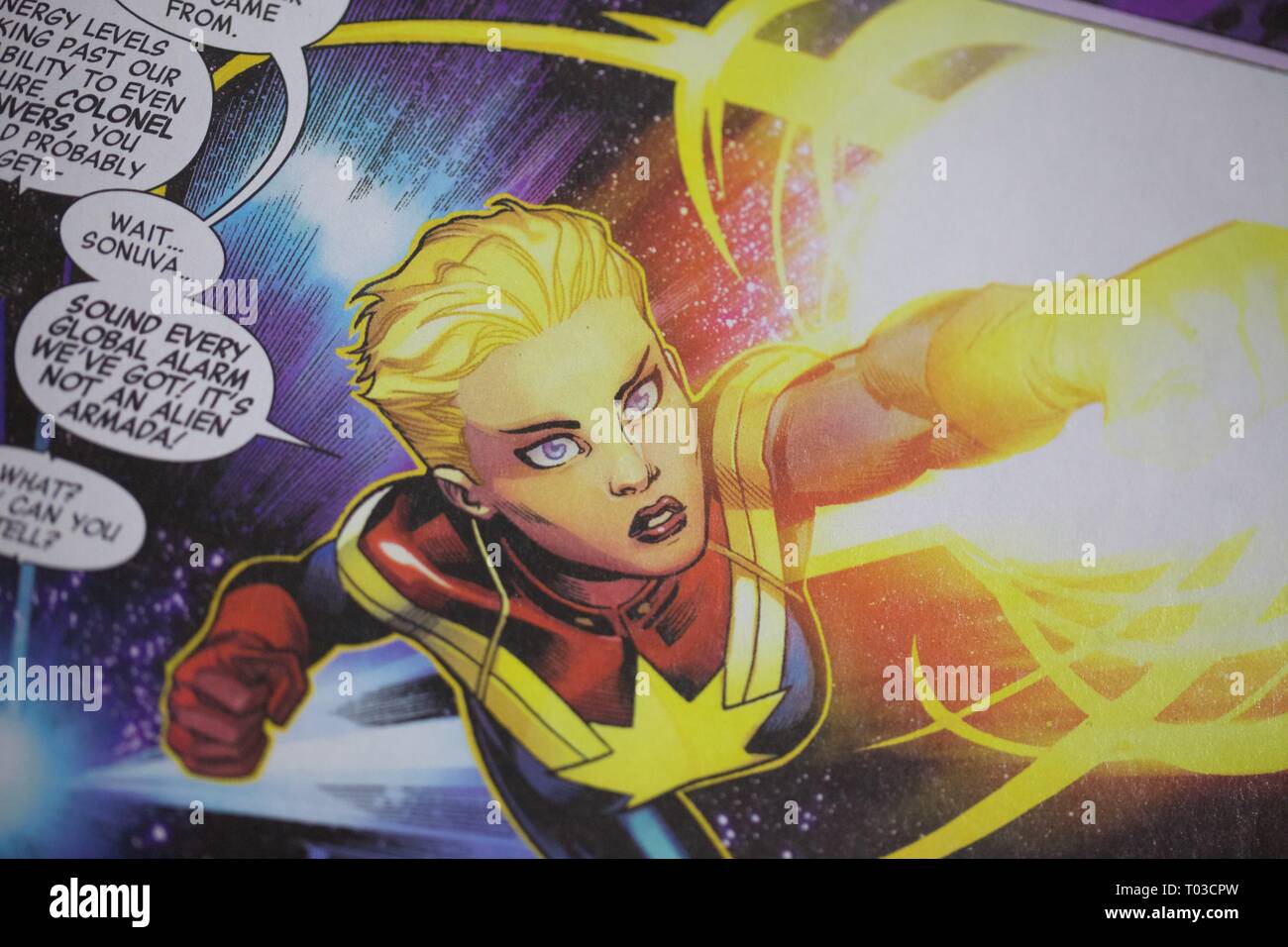 Captain Marvel Comic. Stockfoto