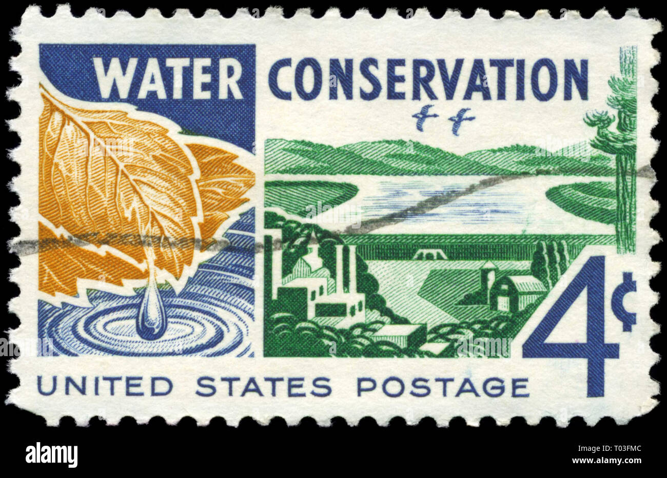 USA - ca. 1960: einen Stempel in den USA gedruckten zeigt das Wasser, von der Wasserscheide zum Verbraucher, Wasserschutz, um 1960 Stockfoto