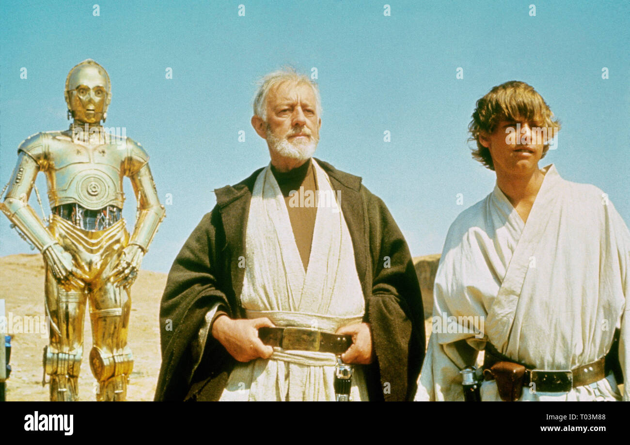 ANTHONY DANIELS, Alec Guinness, Mark Hamill, Star Wars: Episode IV - Eine neue Hoffnung, 1977 Stockfoto