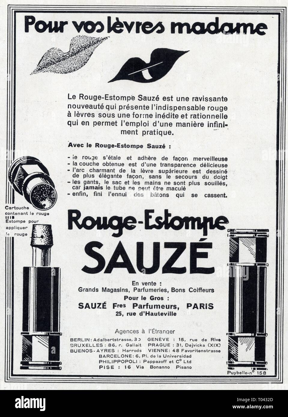 Publicité ancienne Rouge-Estompte Sauzé. 1. märz 1930 Stockfoto