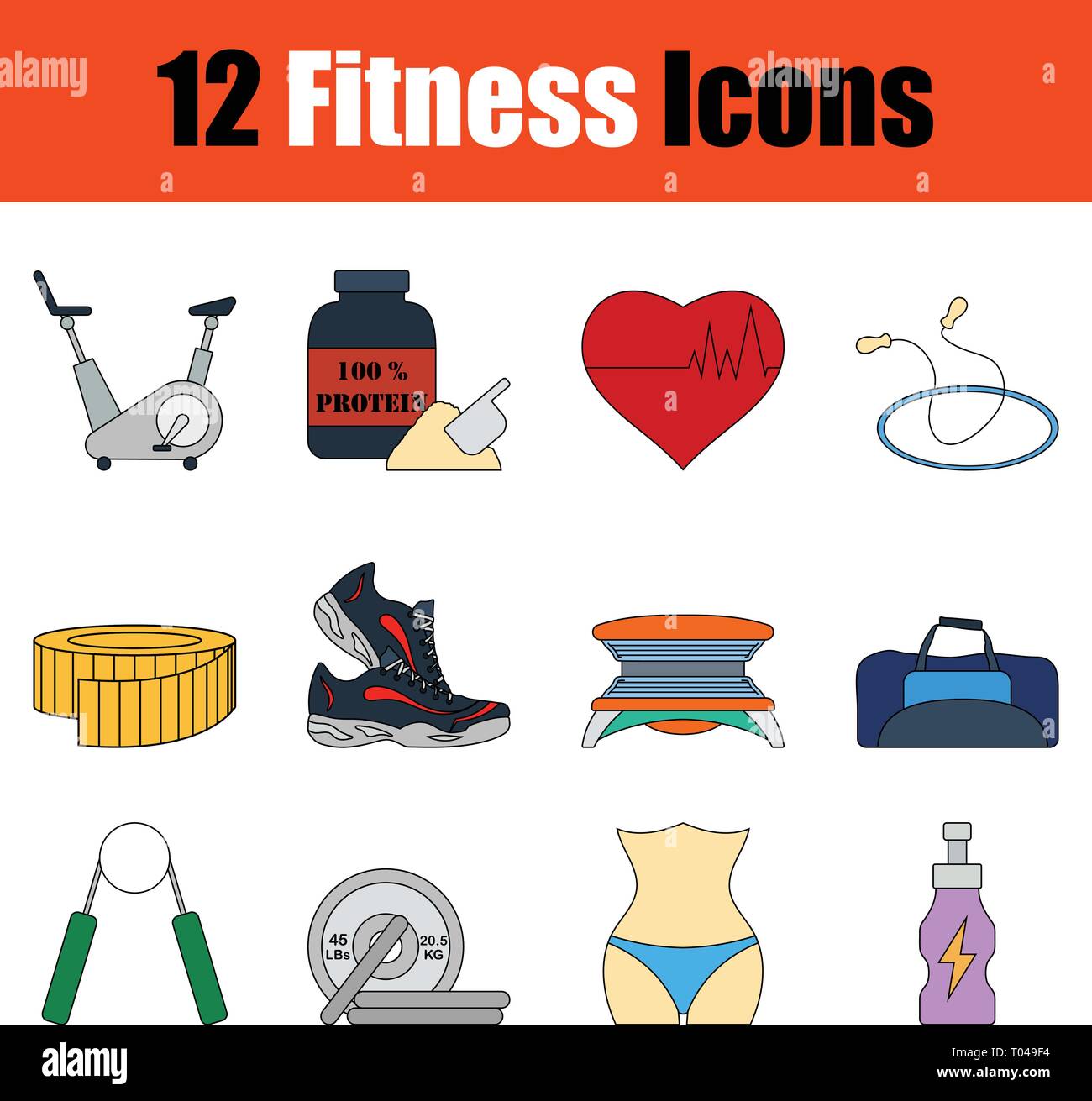 Das Symbol "Fitness" eingestellt. Voller Farbe mit Kontur Design. Vector Illustration. Stock Vektor