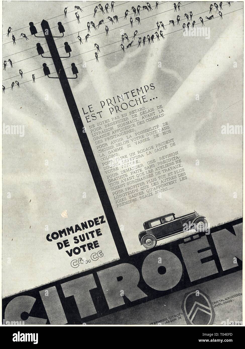 Publicité ancienne. Citroën. 1. märz 1930 Stockfoto
