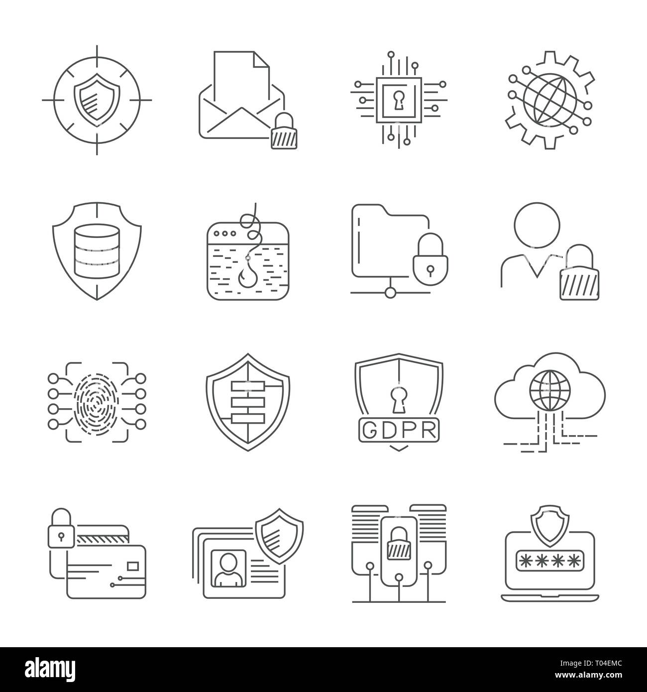 Cyber Security, Information und zum Schutz des Netzwerks. Cyber-Technologie Web Services für Business und Internet Projekt. Editierbare Schlaganfall. EPS 10. Stock Vektor