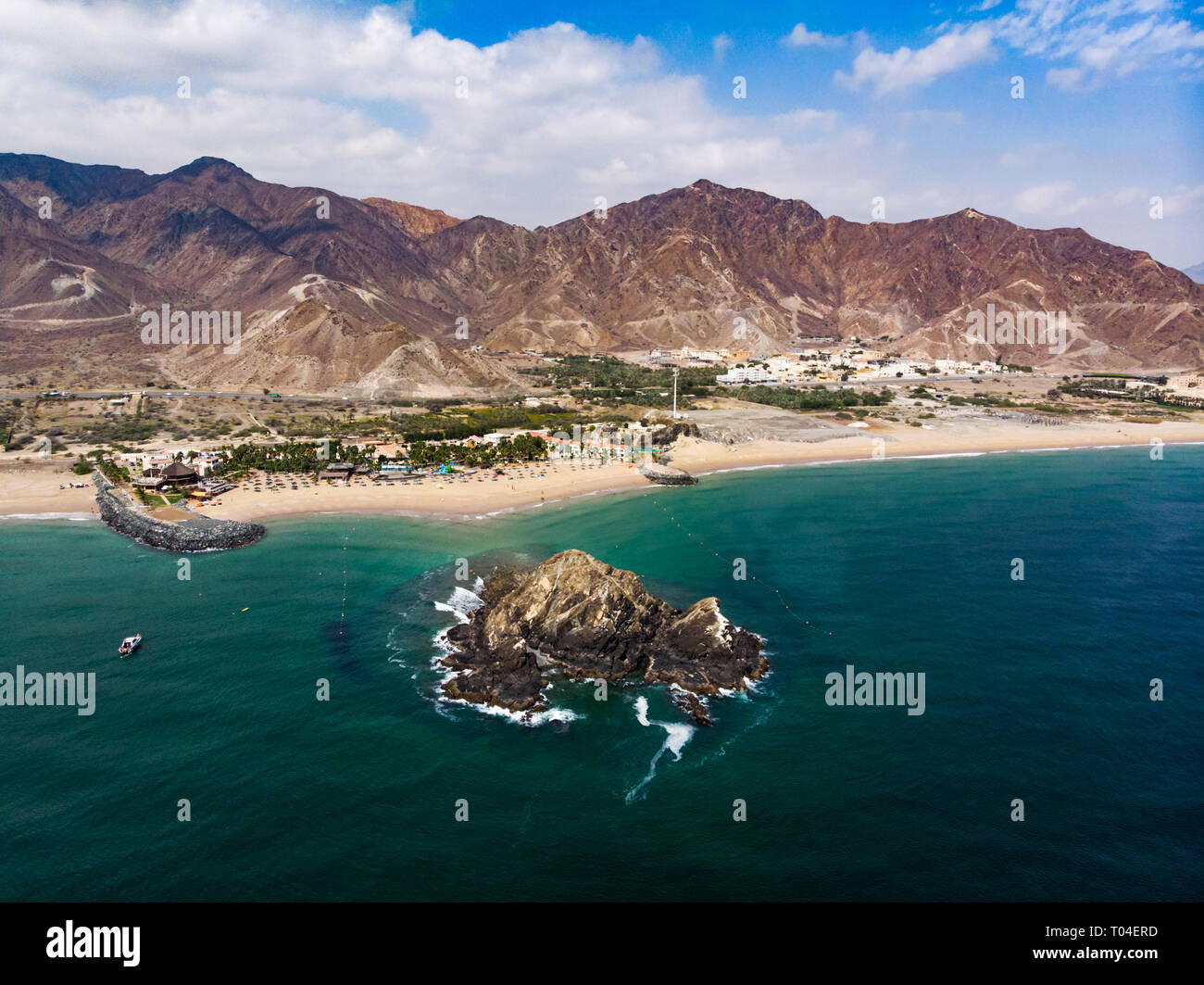 Fujairah Sandstrand in den Vereinigten Arabischen Emiraten Luftaufnahme Stockfoto