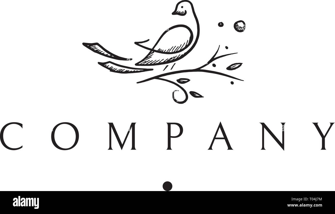 Vogel Zweig schwarz elegante Vektor Logo Design Stock Vektor