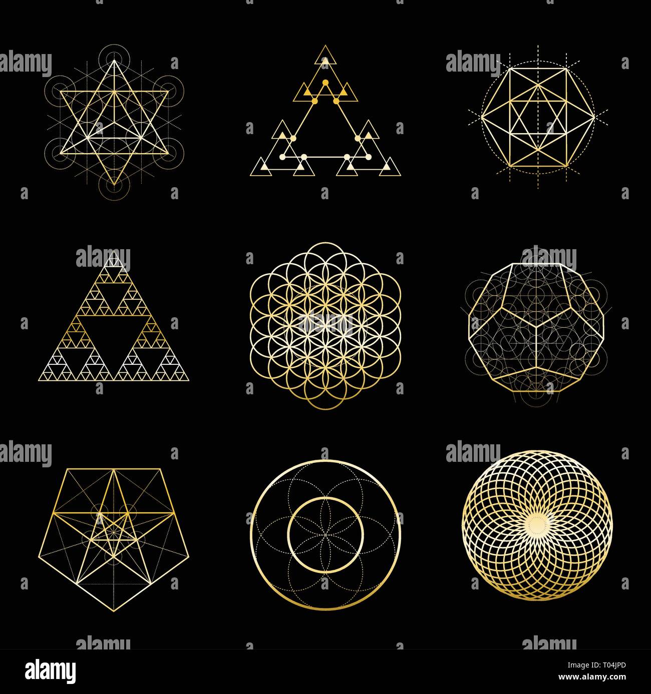 Heilige Geometrie golden vektor design Elements Collection. Alchemie, Religion, Philosophie, Spiritualität, hipster Symbole. Stock Vektor