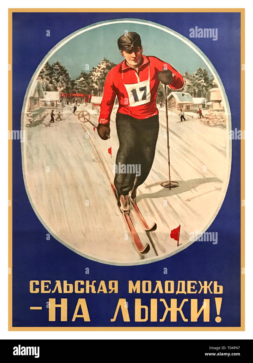 Der 1940er Jahrgang Ski Wettbewerb Plakat SKI, Russland Stockfoto