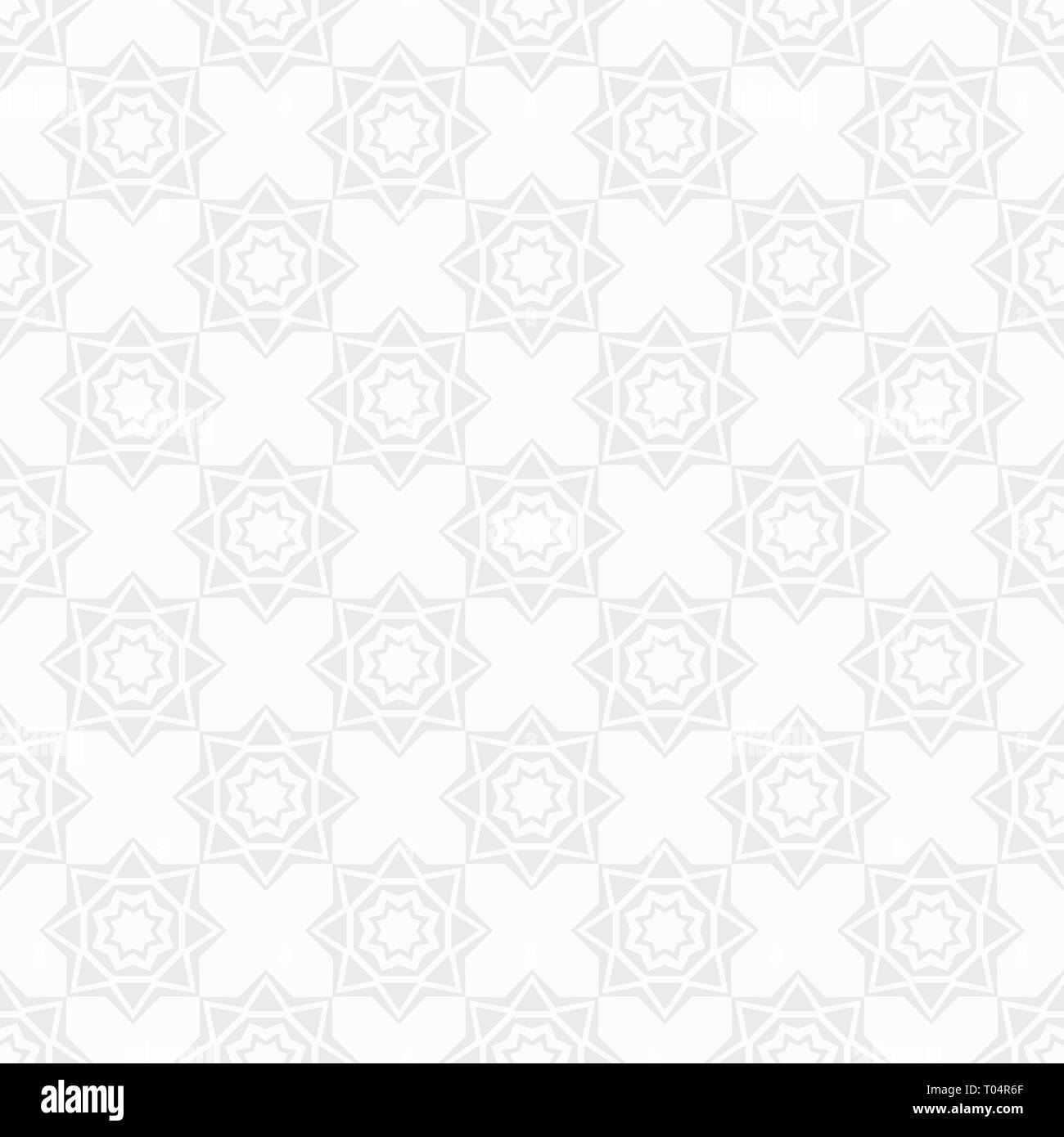 Orientalische nahtlose Muster. Im arabischen Stil. Wiederkehrende geometrische Verzierung. Sterne formen. Weiße und graue geometrische Struktur. Vector Hintergrund. Stock Vektor