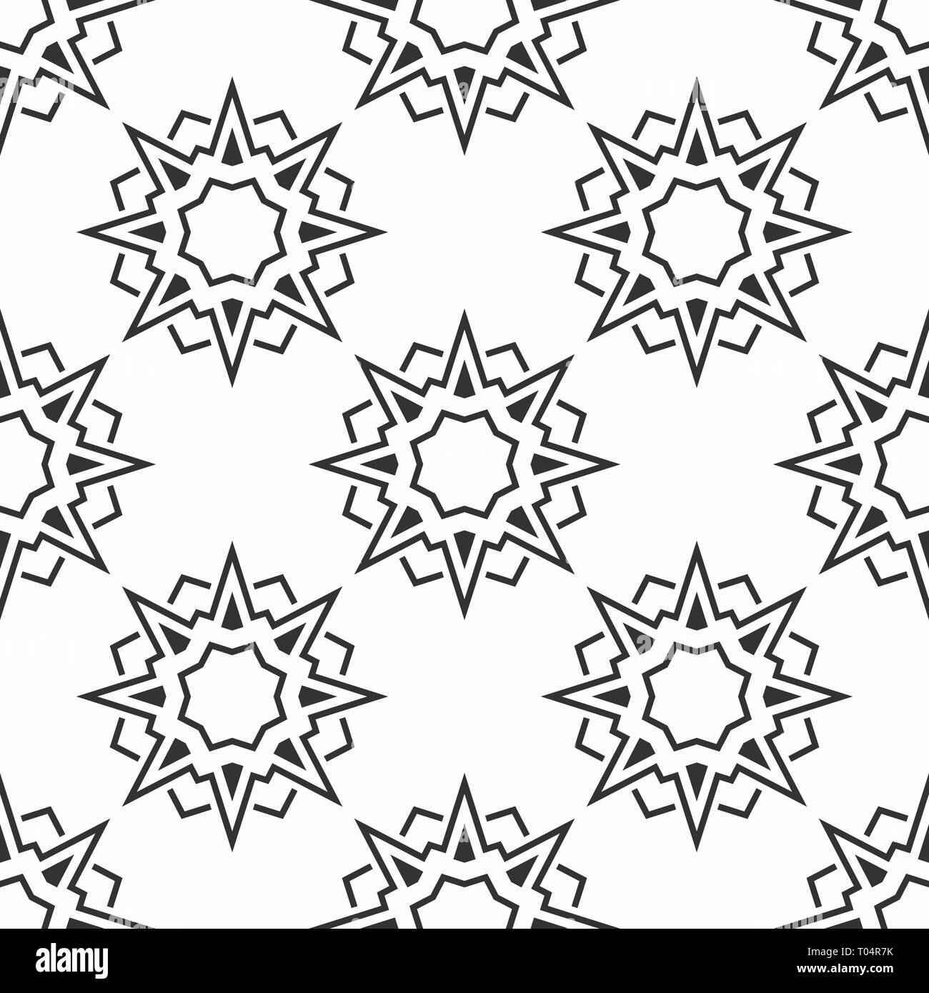 Orientalische acht Spitzen Sterne nahtlose Muster. Wiederkehrende geometrische Verzierung. Sterne formen. Vector Hintergrund. Stock Vektor