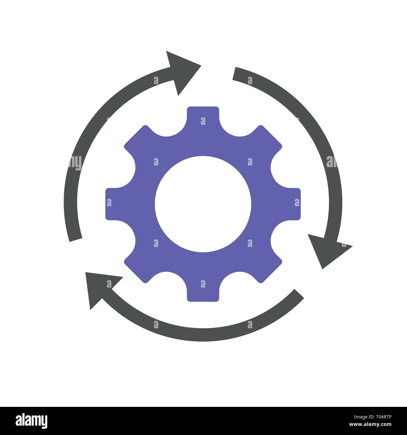 Gang und drei Pfeile Symbol isoliert auf Weiss. Vektor flachbild Illustration für Technologie oder Innovation. Technik Piktogramm. Zahnrad Integration Stock Vektor