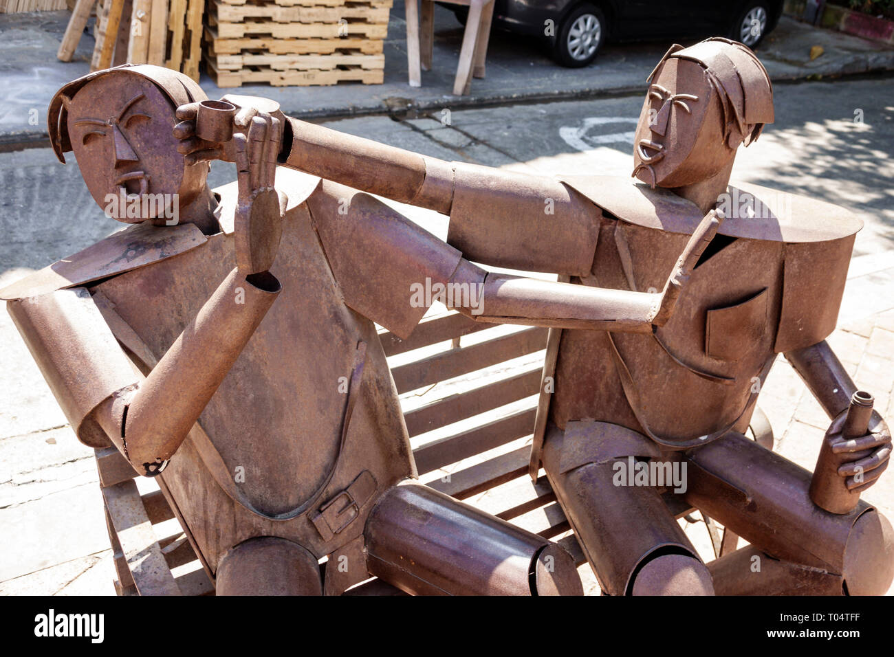 Cartagena Kolumbien,Zentrum,Zentrum,Getsemani,Skulptur für öffentliche Kunst,Plazuela de Pozo,plaza,Metall,COL190120012 Stockfoto