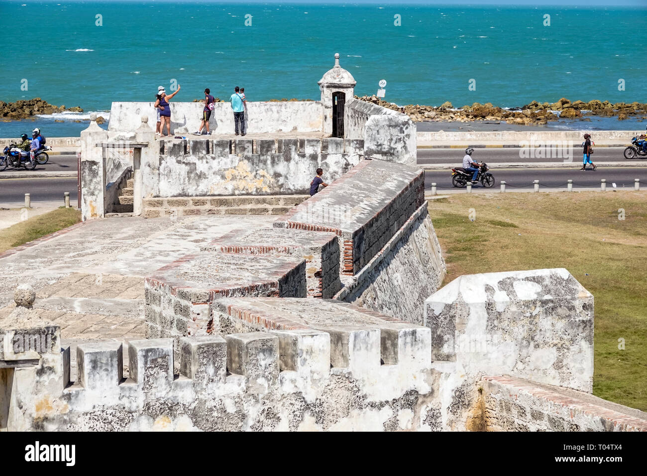 Cartagena Kolumbien, Karibisches Meer, Baluarte de Santa Catalina, Küstenbefestigung, Mauer, COL190120058 Stockfoto