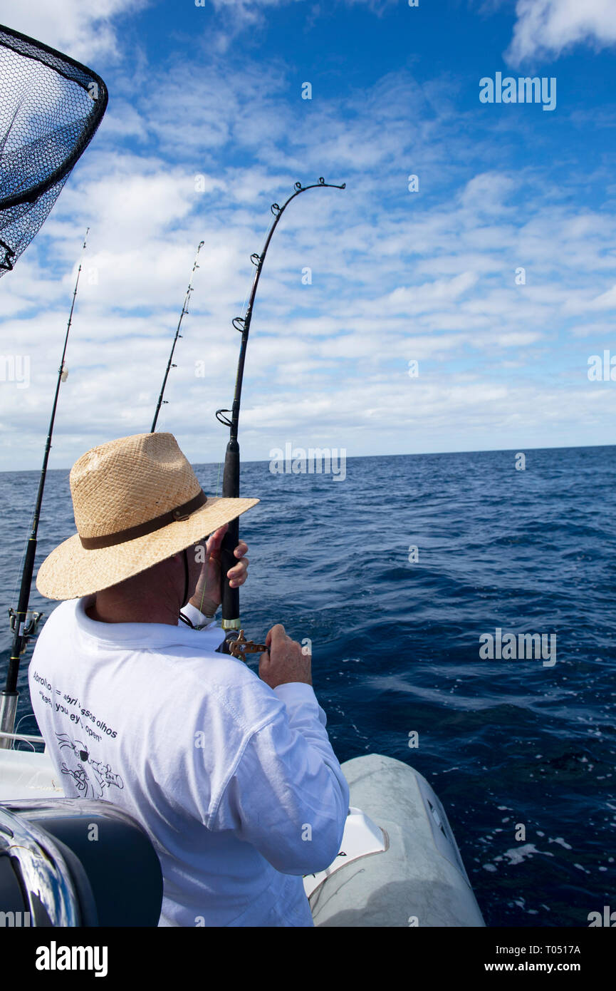 Ein entspannender Fischer in der Osterzeit Gruppe. Die Houtman Abrolhos Inseln liegen 60 Kilometer vor der Küste von Geraldton in Western Australia. Es Ein Stockfoto