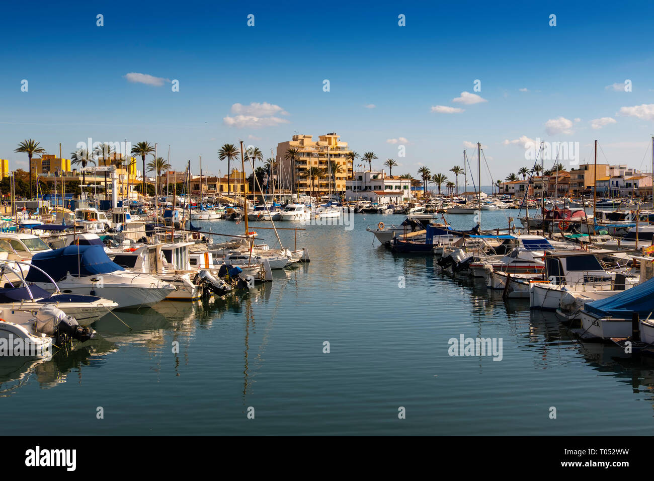 Portixol Marina verankerten Boote. Mittelmeer. Palma de Mallorca. Mallorca, Balearen, Spanien Europa Stockfoto