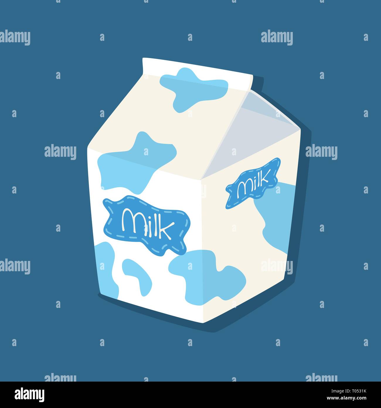 Milch Verpackung Karton beschmutzt Plain Vanilla Flavored auf blauem Hintergrund Vector Illustration Stock Vektor