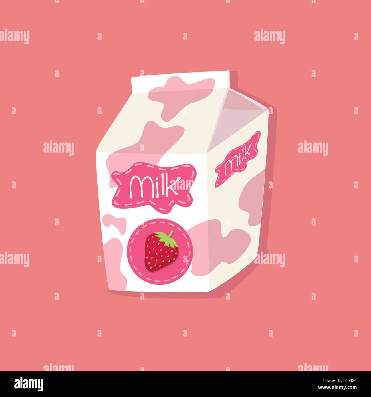Milch Verpackung Karton Strawberry Flavoured auf rosa Hintergrund Vektor-illustration beschmutzt Stock Vektor