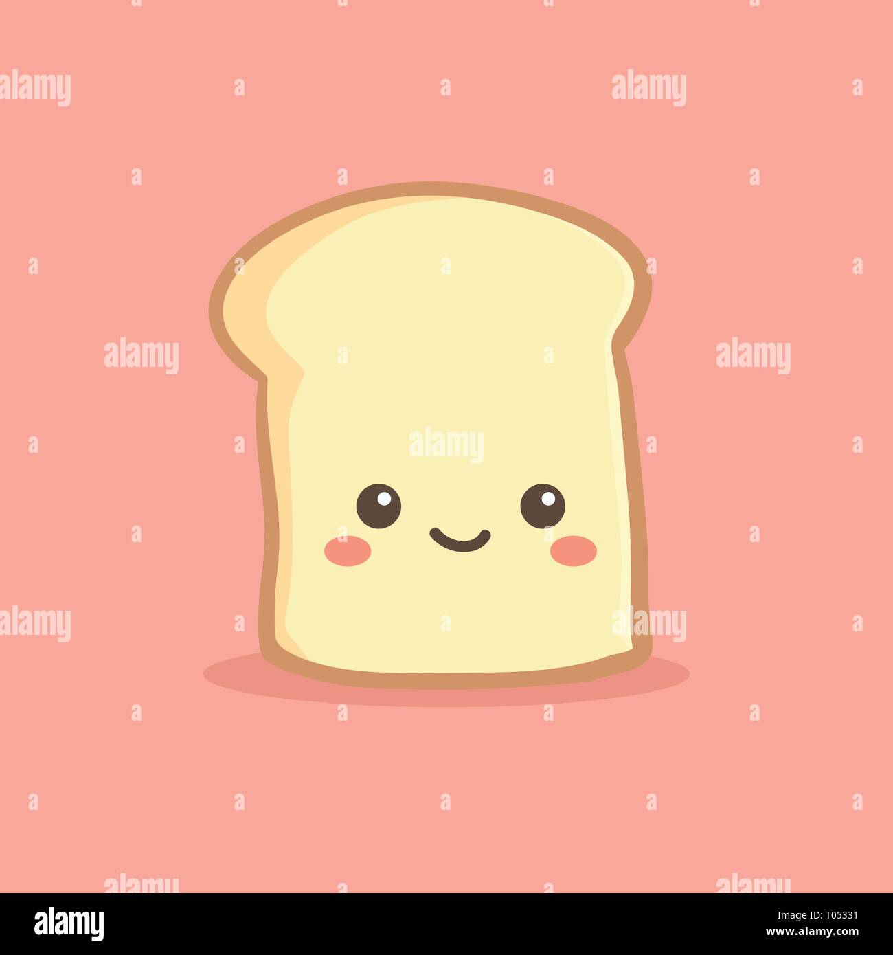 Nette Scheibe Brot Brot Frühstück essen Vector Illustration Cartoon Charakter Stock Vektor