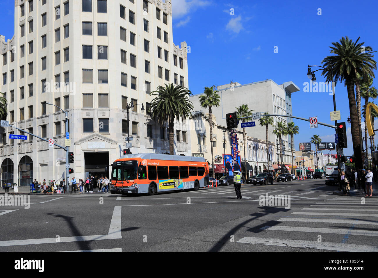 Hollywood Boulevard und Highland Avenue, Hollywood, Los Angeles, Kalifornien, USA Stockfoto