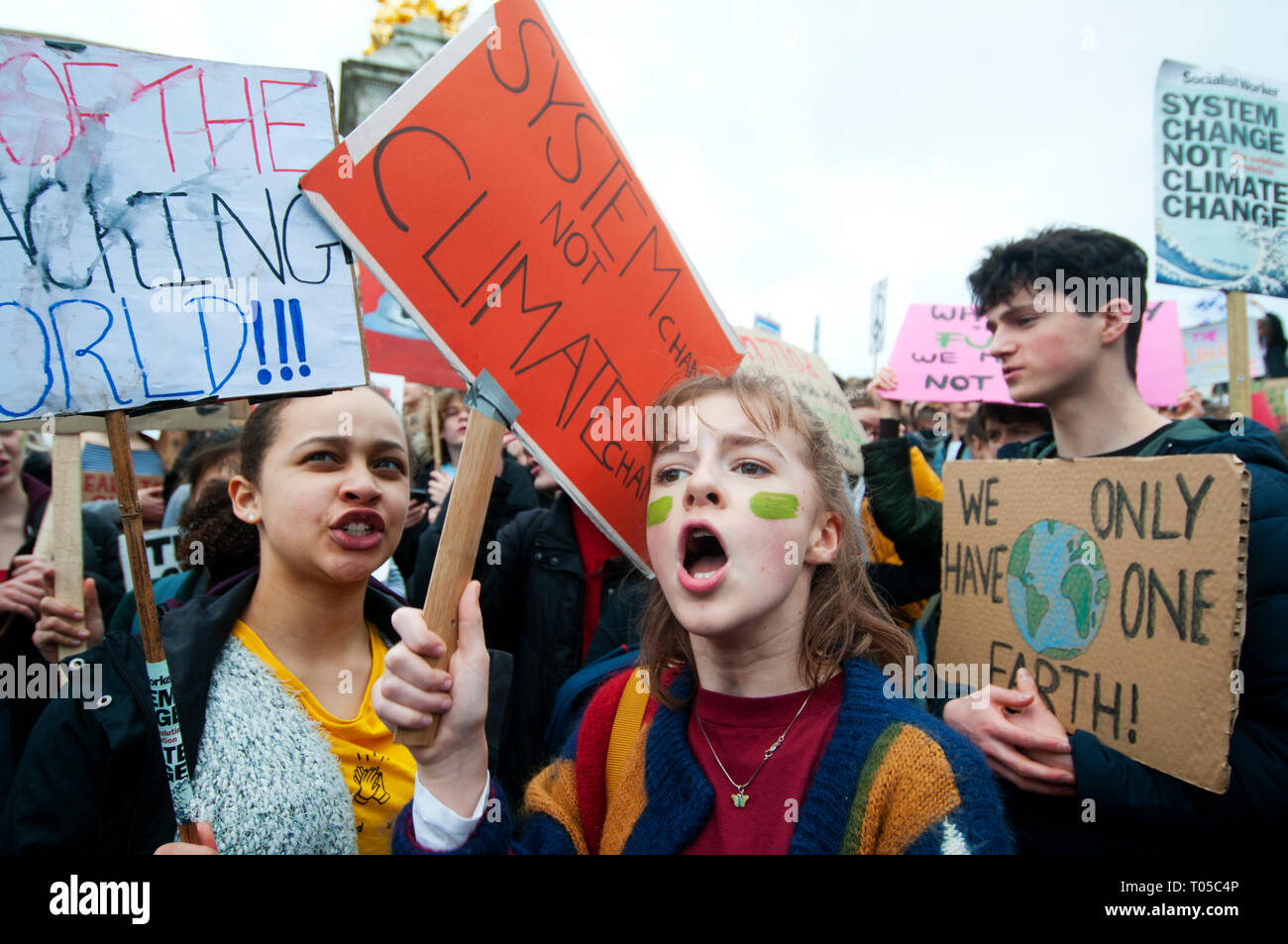 London. Schüler Streik für Klimawandel, Teil einer globalen Aktion. Stockfoto