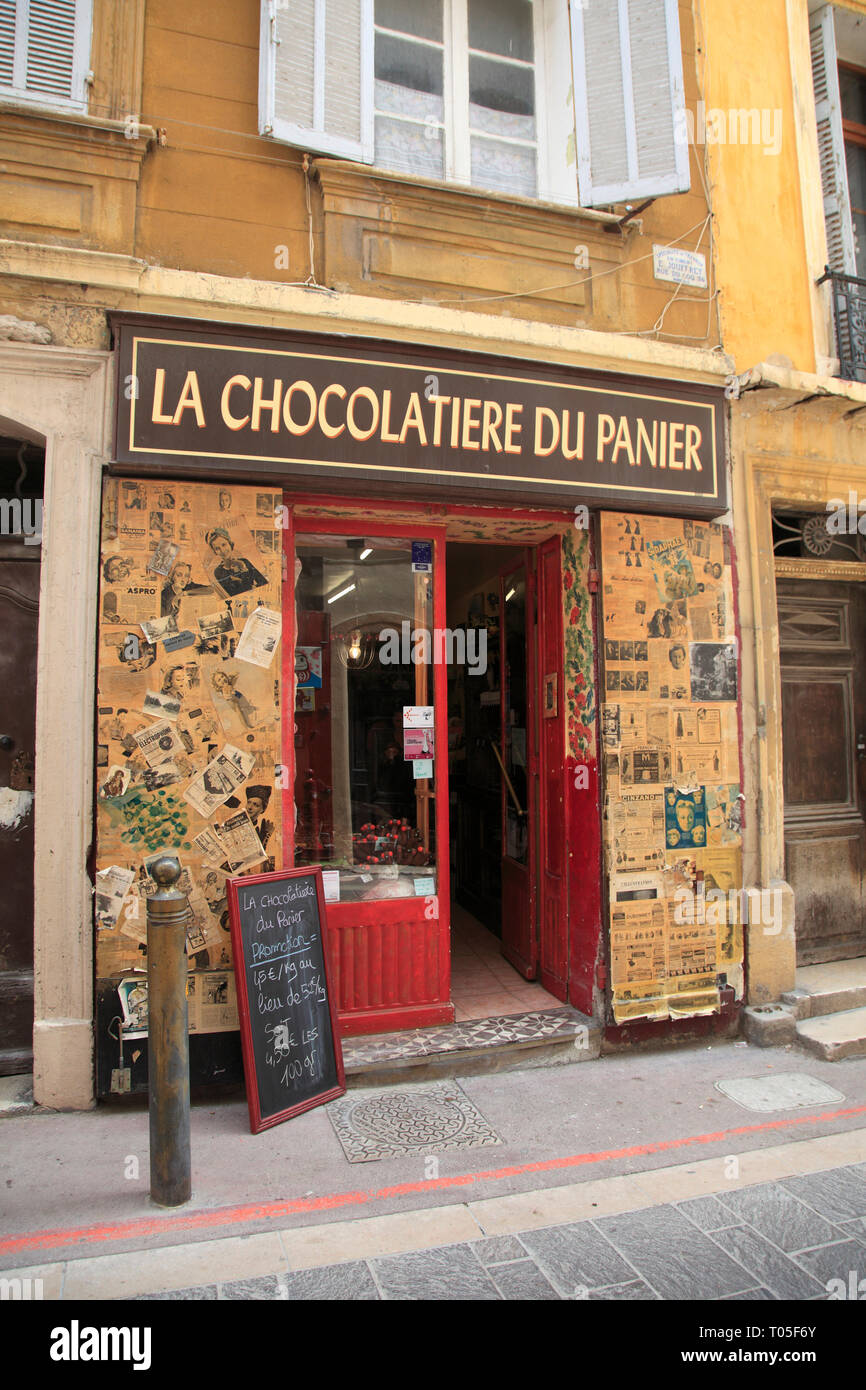 Schokolade Shop, Le Panier Viertel, Altstadt, Marseille, Bouches du Rhone, Provence Alpes Cote d'Azur, Frankreich, Europa Stockfoto