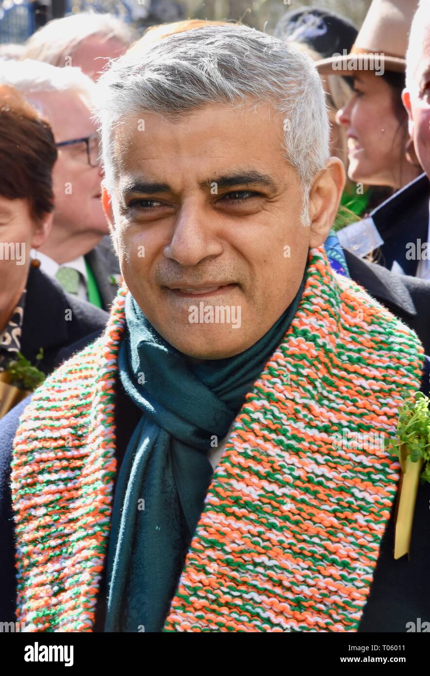 London, Großbritannien. März 2019. Sadiq Khan. St. Patrick's Day Parade, Piccadilly, London. UK Kredit: michael melia/Alamy Live News Stockfoto