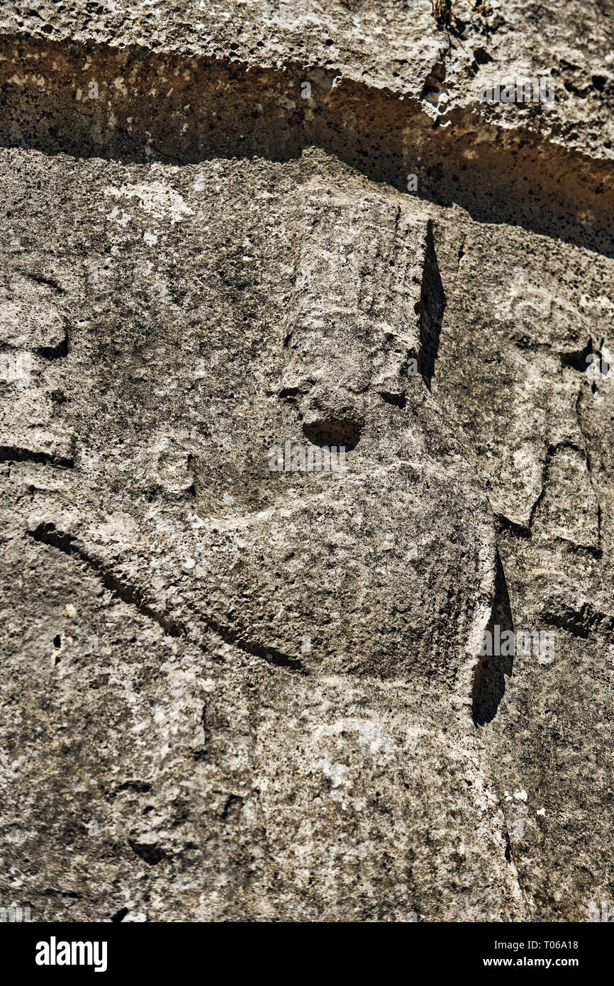 Ende relief Panel des 13. Jahrhunderts v. Chr. Hethiter religiösen Felszeichnungen von Yazılıkaya Hethiter rock Heiligtum, Kammer ein, Hattusa, Bogazale, Türkei. Stockfoto