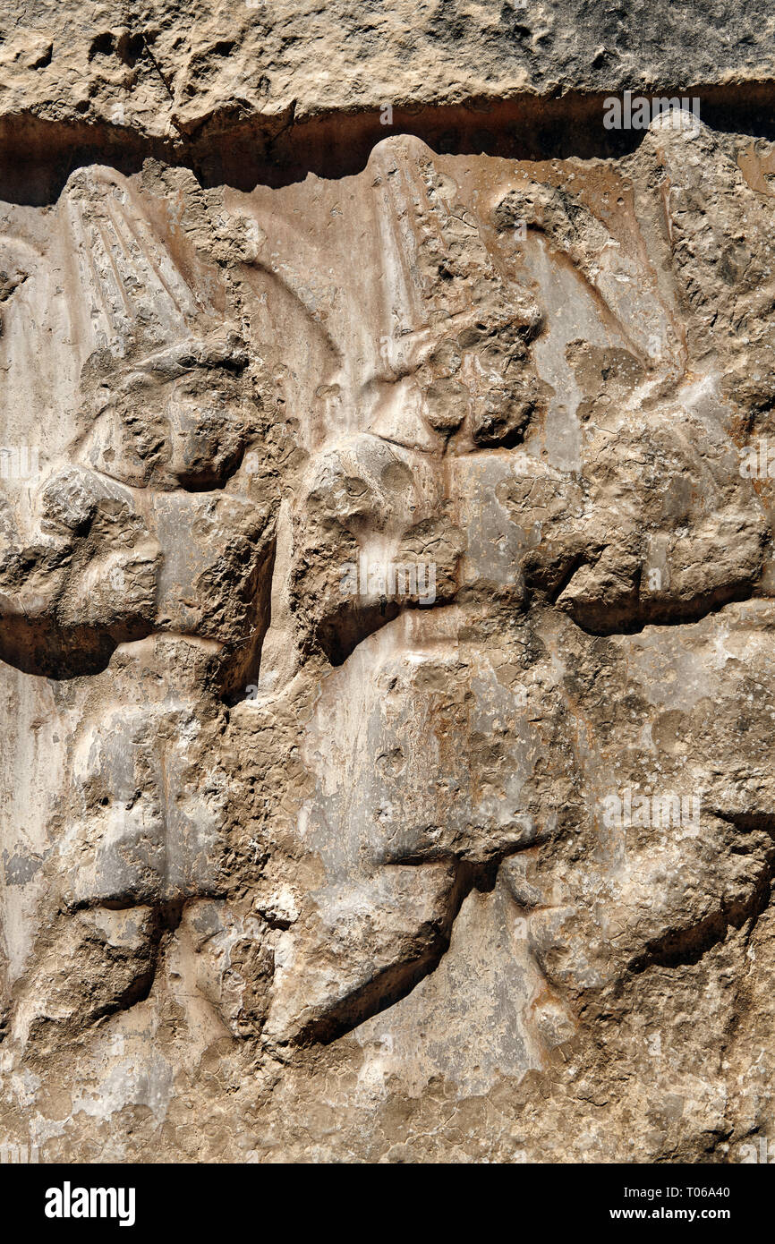 In der Nähe der Skulptur der zwölf Götter der Unterwelt aus dem 13. Jahrhundert v. Chr. Hethiter religiösen Felszeichnungen von Yazılıkaya Hethiter rock San Stockfoto