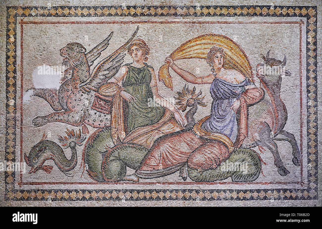 Römischer Mosaike - die Poseidon Mosaik. Poseidon Villa alten Zeugama, 2. - 3. nachchristlichen Jahrhundert. Das Zeugma Mosaic Museum, Gaziantep, Türkei. Stockfoto