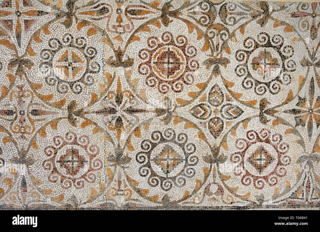 Bilder von einem geometrischen römischen Mosaiken Design, von der antiken römischen Stadt Thysdrus. 3. Jahrhundert n. El Djem Archäologische Museum, El Djem, Tunisi Stockfoto