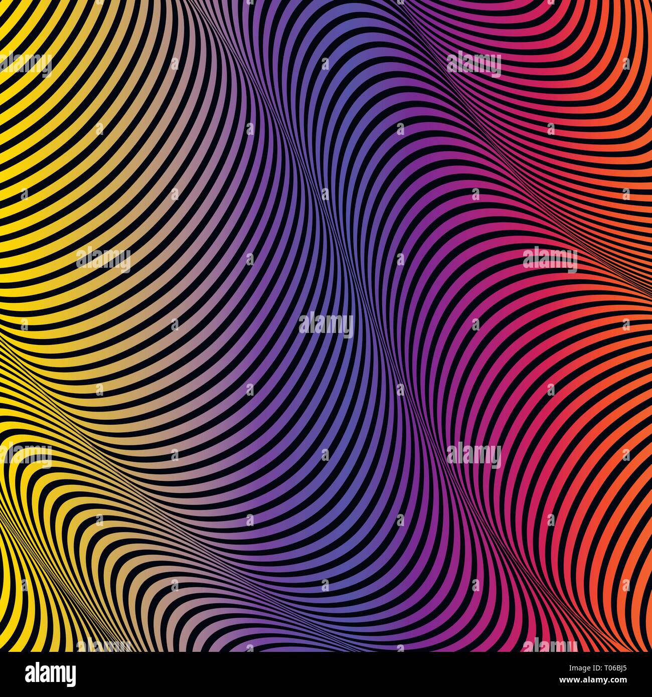 Abstrakte säure Farbe wellig Hintergrund, Optische Kunst, opart gestreift. Neon Gradienten. Vektor Wellen, Geometrie Linie Streifen Stock Vektor