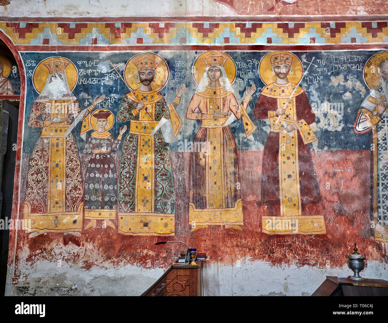 Fotos & Bilder der Byzantinischen Fresken an der Nordwand des Gelati georgisch-orthodoxen Kirche der Heiligen Jungfrau, 1106, mit Szenen aus l Stockfoto