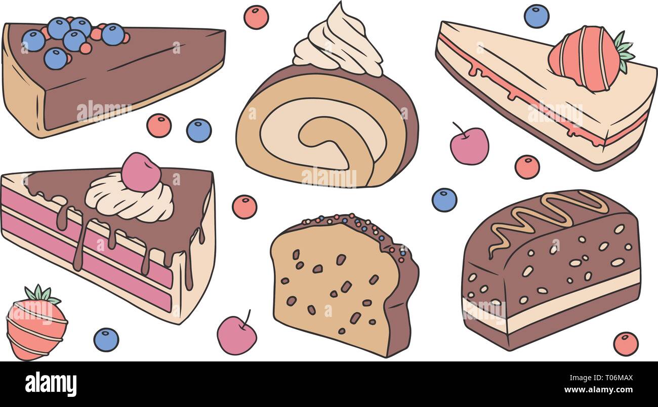 Sammlung von Cartoon essen Kuchen Schichten Stock Vektor