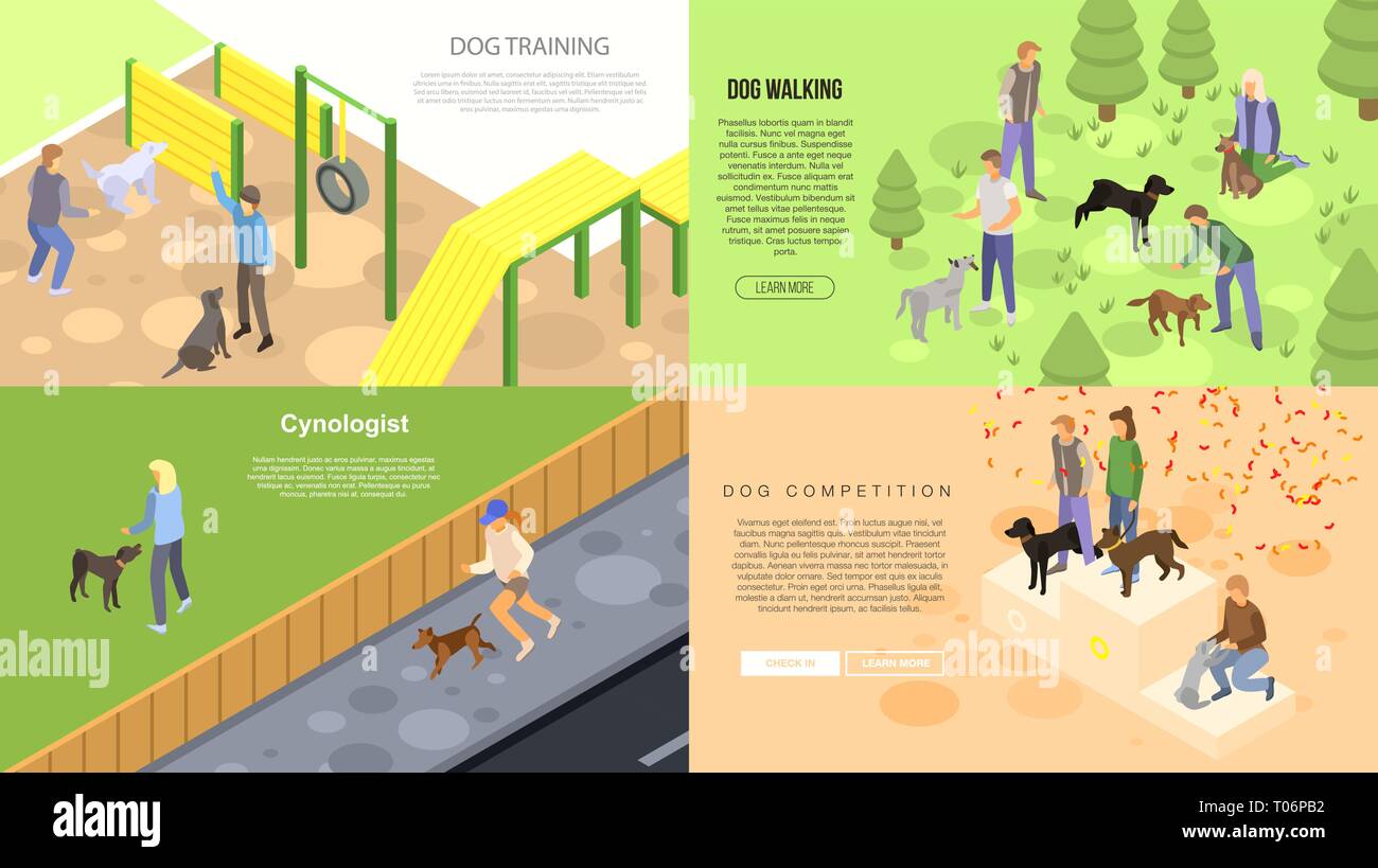 Cynologist training Banner ist, isometrische Stil Stock Vektor