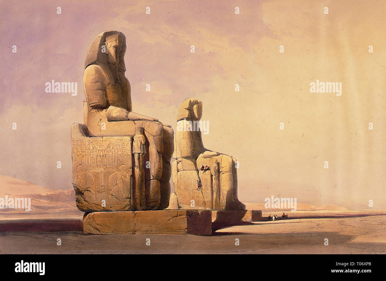 Kolossale Statuen von Amunoph III - theben 4. Dezember 1838 Stockfoto