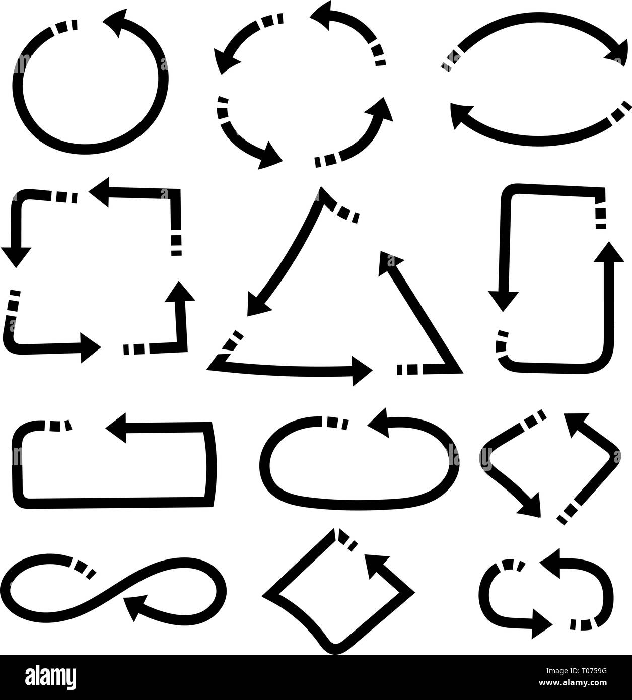 Pfeile Kombinationen. Einfache und komplexe flache schwarze Symbole Stock Vektor