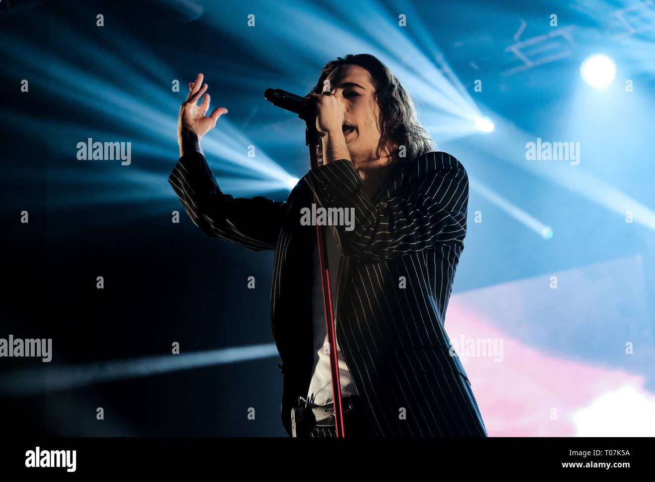 Venaria, Italien. 16 Mär, 2019. Mit ihrer Tour "Der Tanz des Lebens" der Römischen rock Gruppe Maneskin auf der Bühne der Concordia Theater in Venaria, Turin, Italien. Credit: Bruno Brizzi/Pacific Press/Alamy leben Nachrichten Stockfoto