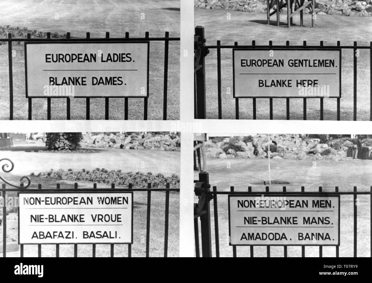 Geographie/Reisen, Südafrika, Politik, Rassentrennung, Zeichen in einem Park, Johannesburg 1957, Additional-Rights - Clearance-Info - Not-Available Stockfoto