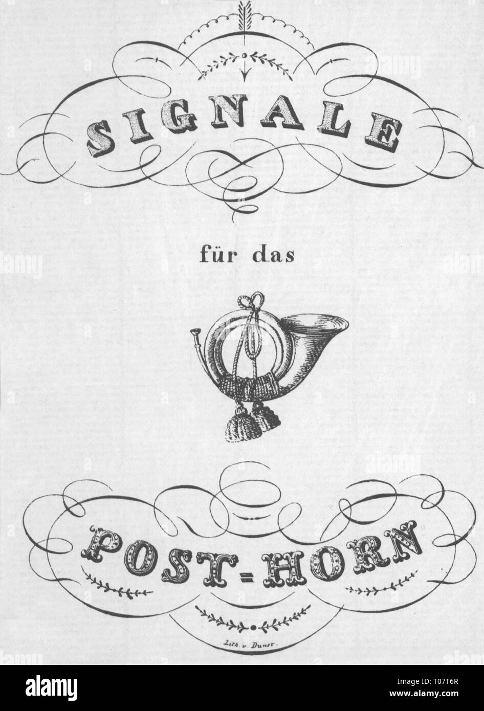 Mail, Post Hörner, Signale für das posthorn der Thurn und Taxis Post, Titelseite, Lithographie, Deutschland, 1833, Additional-Rights - Clearance-Info - Not-Available Stockfoto