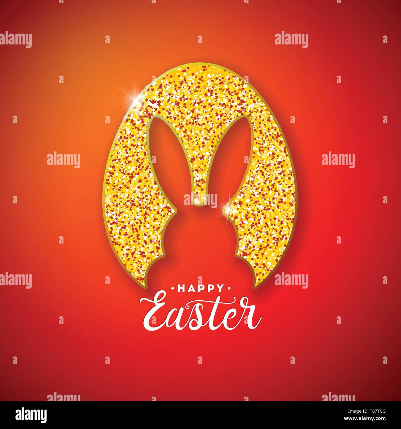 Frohe Ostern Urlaub Design mit Kaninchen Silhouette in Glitzerten Ei und Typografie Schrift auf roten Hintergrund. Vector Illustration des Internationalen Stock Vektor