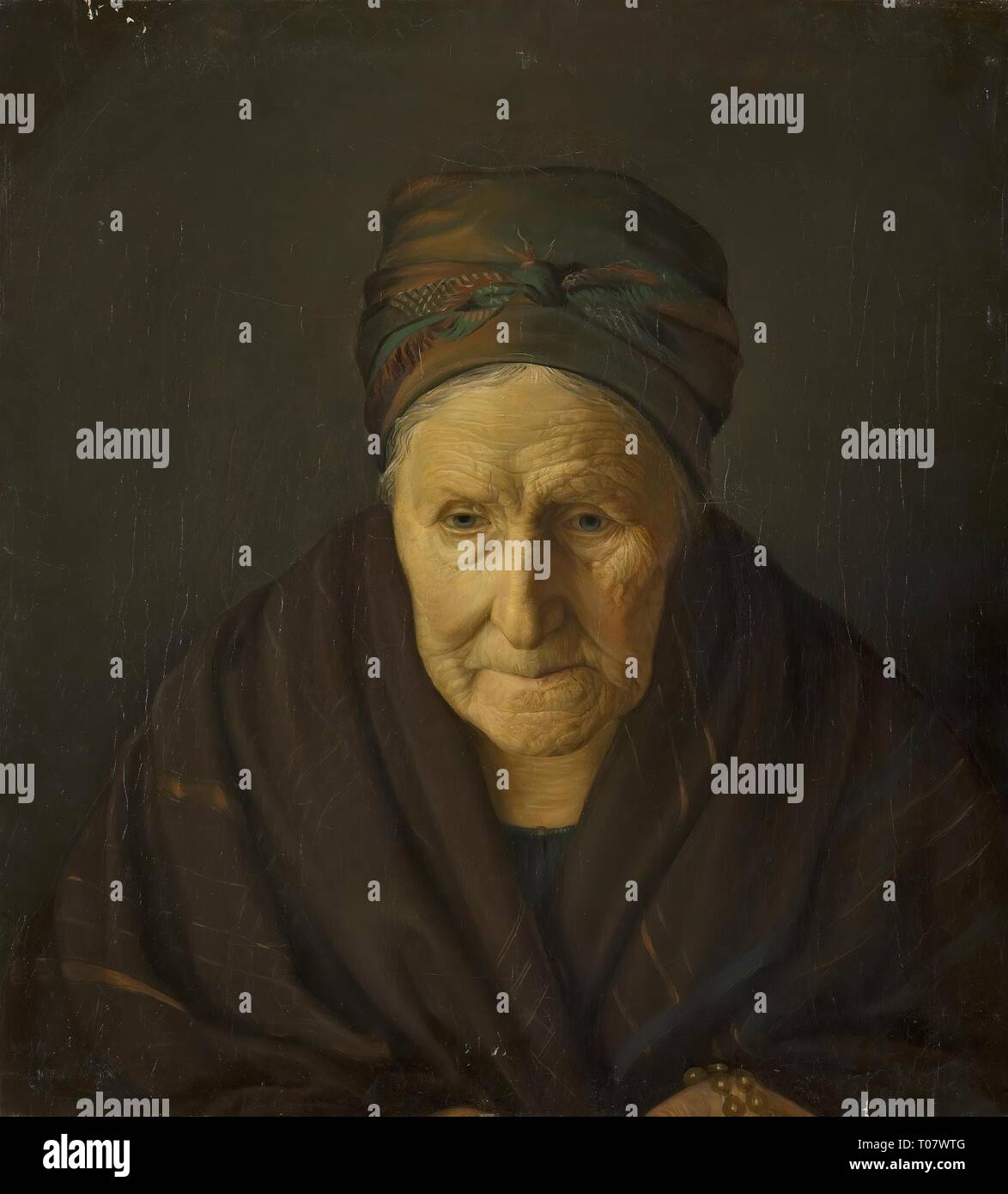 "Porträt einer alten Bäuerin". Russland, 1858. Abmessungen: 50,5 x 46,5 cm. Museum: Staatliche Eremitage, St. Petersburg. Autor: Aleksander Drabov (Drobov). Stockfoto