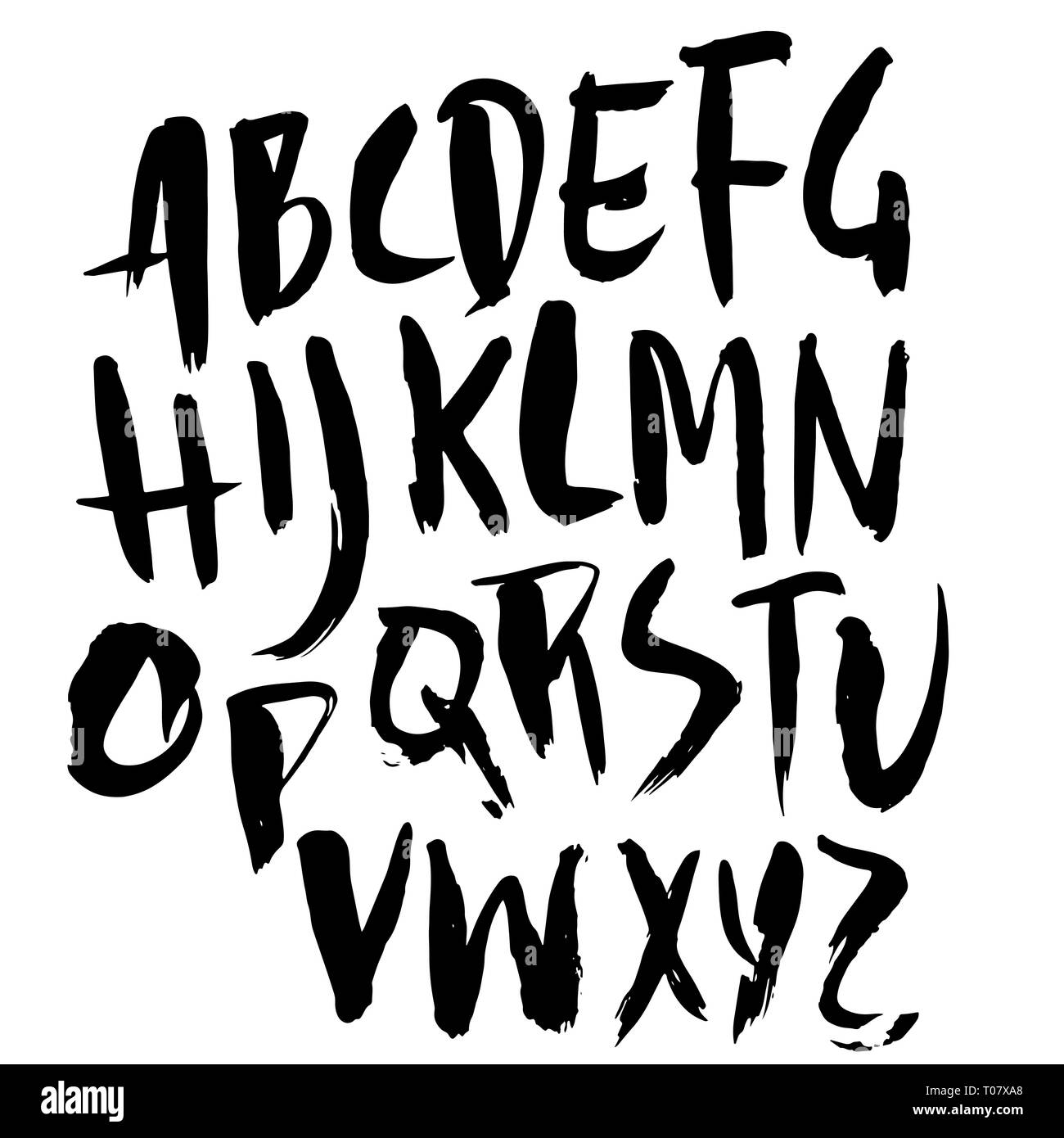 Hand moderne trockene Bürste Schriftzug gezogen. Grunge style Alphabet. Handgeschriebene Schrift. Vector Illustration. Stock Vektor