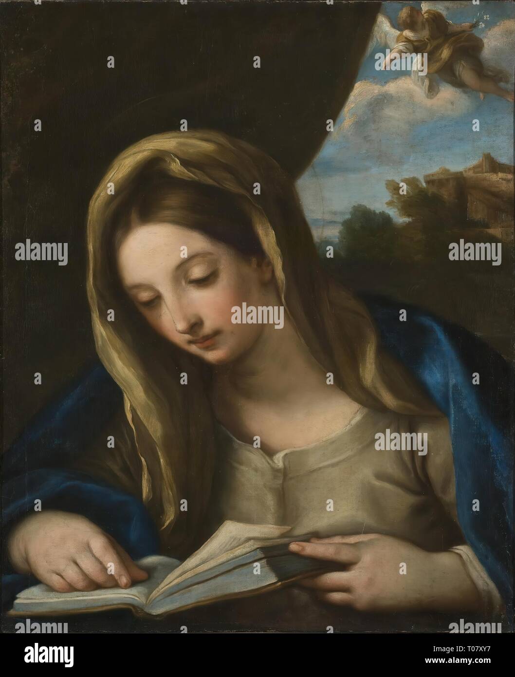 'Madonna mit einem Buch". Italien. Abmessungen: 75 x 60 cm. Museum: Staatliche Eremitage, St. Petersburg. Autor: Carlo Maratti (Workshop). Stockfoto