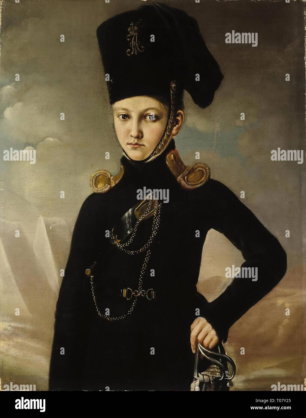 "Porträt eines jungen Offiziers aus dem Dmitriev-Mamonov Kosak Regiment''. Russland, im ersten Quartal des 19. Jahrhunderts. Abmessungen: 74 x 58,5 cm. Museum: Staatliche Eremitage, St. Petersburg. Autor: anonym. Stockfoto