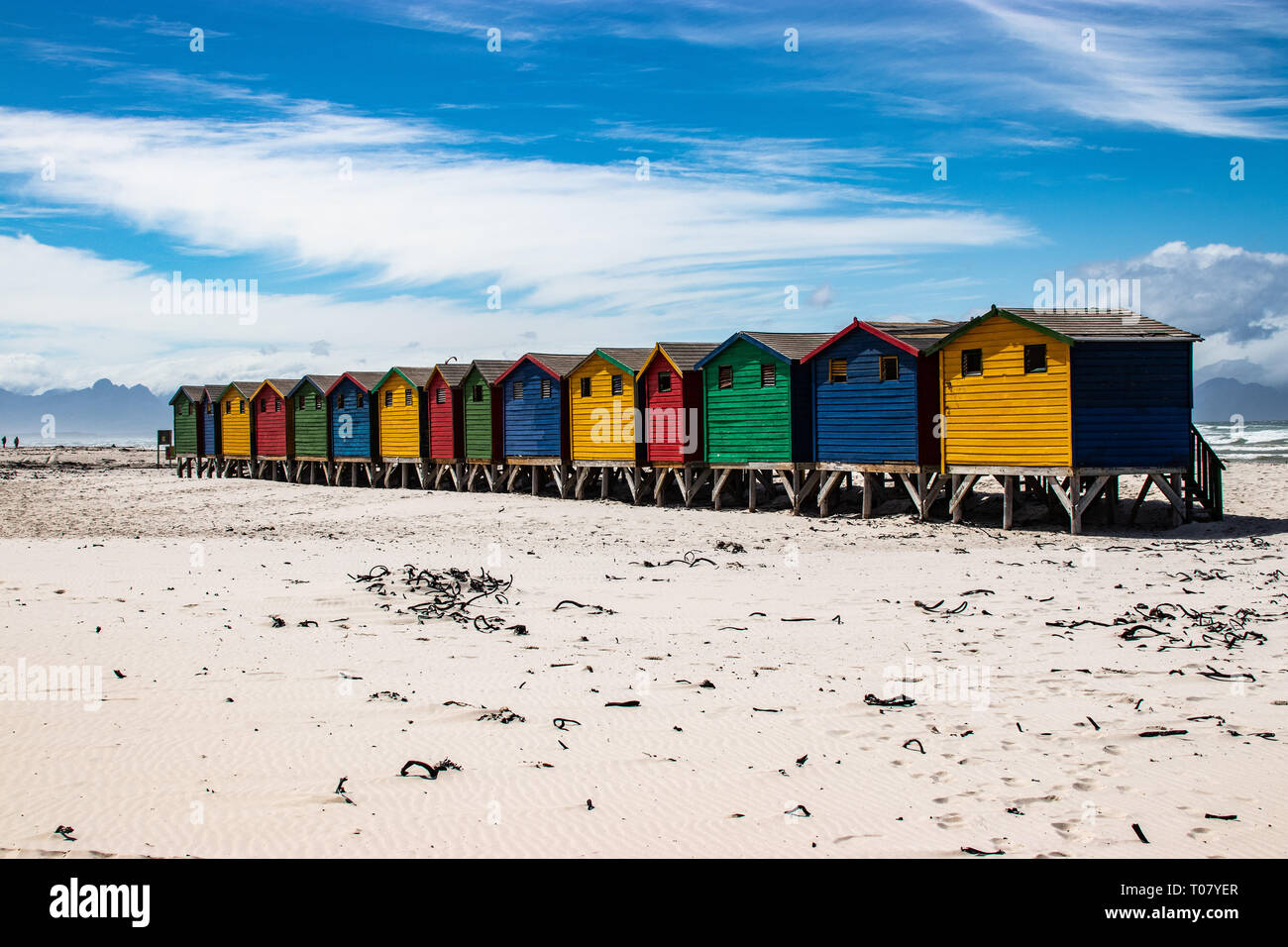 Strand von Muizenberg farbige Hütten Stockfoto