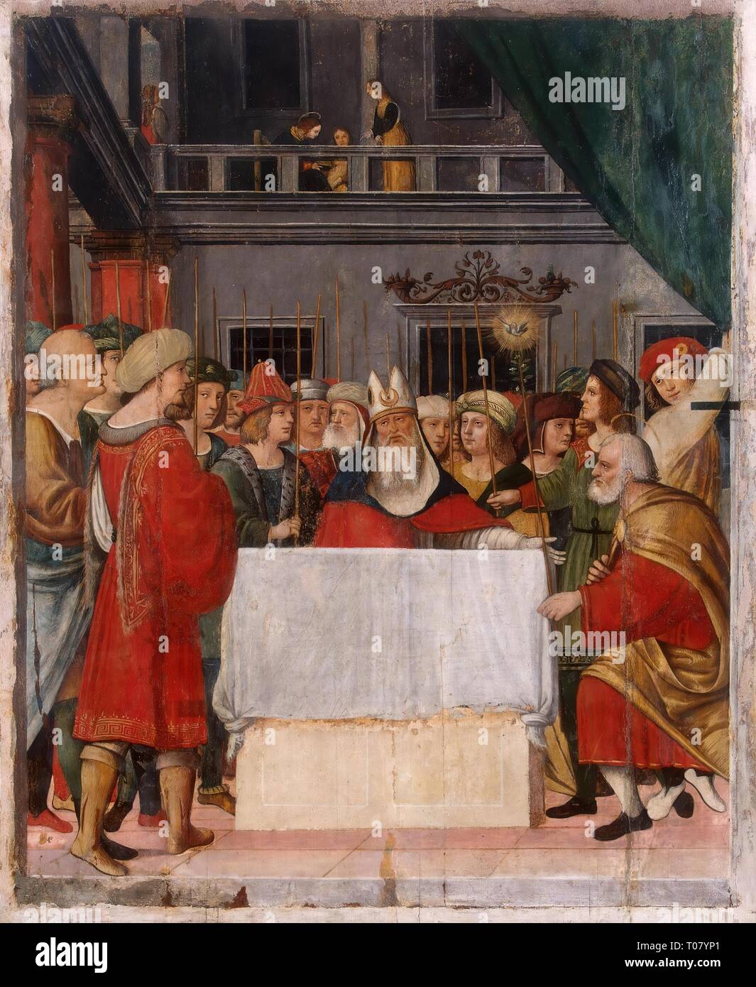 "Die Blütezeit von Josephs Stab". Italien, erstes Drittel des 16. Jahrhunderts. Abmessungen: 108 x 90 cm. Museum: Staatliche Eremitage, St. Petersburg. Thema: Unbekannte Künstler des Lombardian Schule, erstes Drittel des 16. Jahrhunderts. Stockfoto