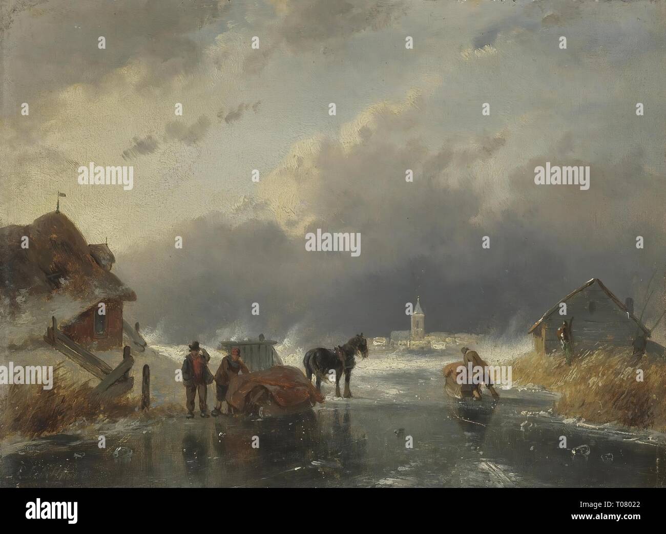'Winterlandschaft'. Holland. Abmessungen: 19,5 x 26 cm. Museum: Staatliche Eremitage, St. Petersburg. Autor: Andreas Schelfhout (Anhänger). Stockfoto