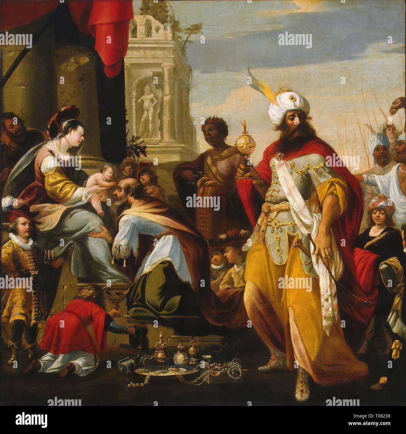 'Anbetung der Könige'. Frankreich vor 1624. Abmessungen: 74 x 97 cm. Museum: Staatliche Eremitage, St. Petersburg. Autor: Georges Lallemand. Stockfoto