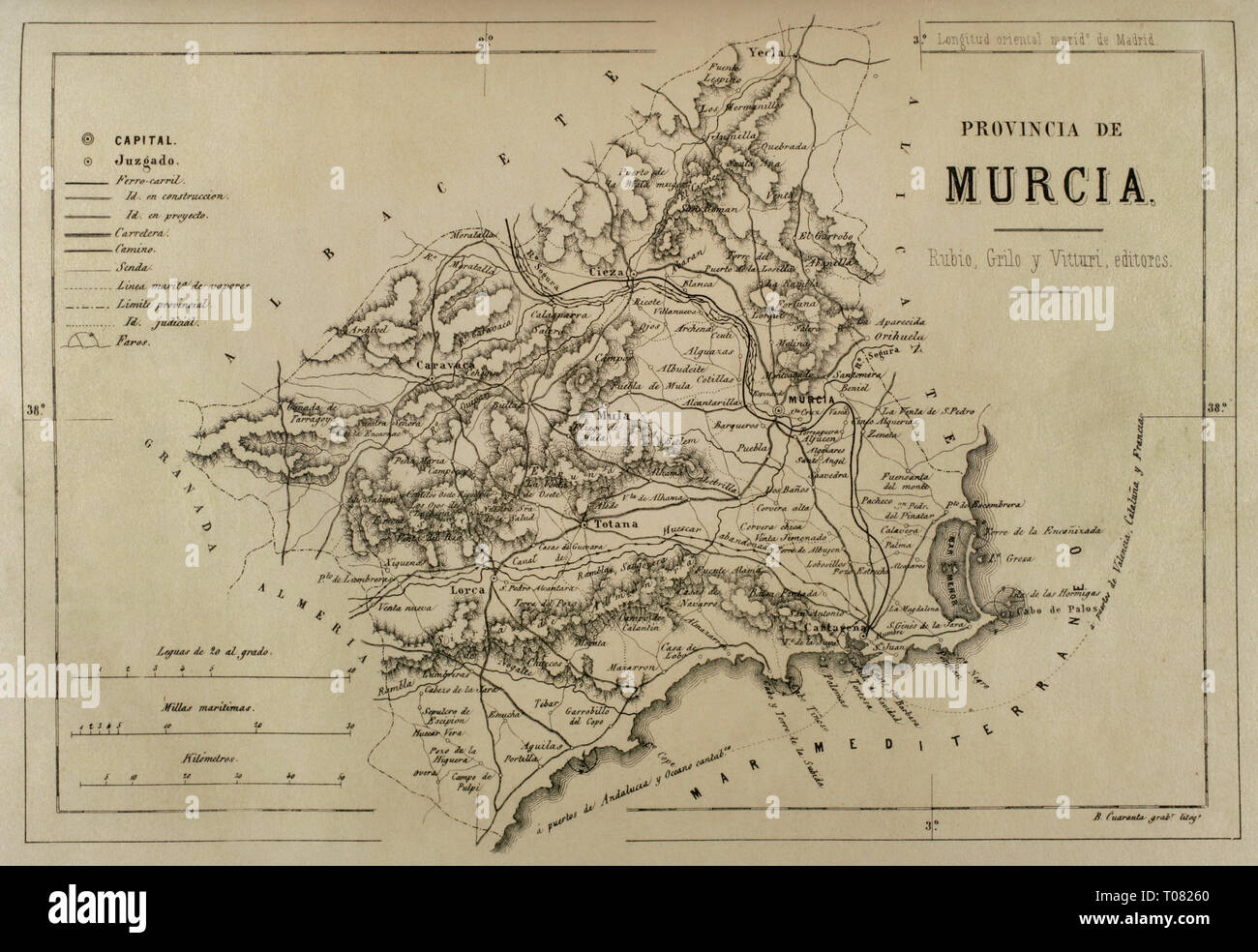 Karte der Provinz Murcia. Cronica de España, Historia y Ilustrada